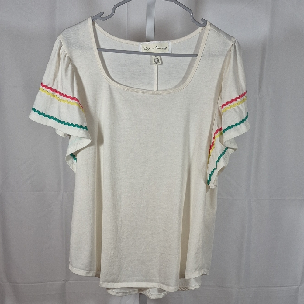 French Laundry Cream Blouse with Colorful Trim